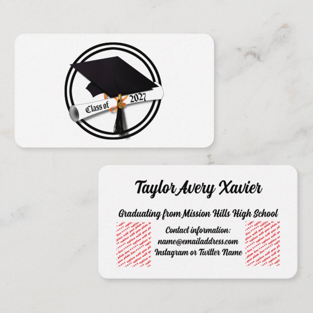 Kåpa och Diplom Klass 2027 Examen Tilläggskort (Fram/baksida)