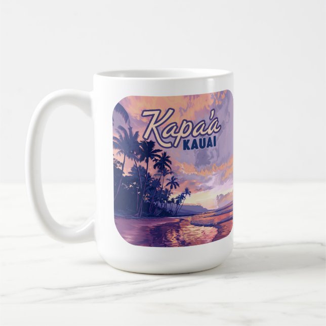Kapaa Kauai Hawaii Beach Sunset Handflatan Träd Re Kaffemugg (Vänster)