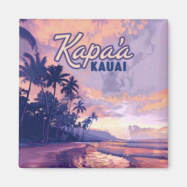 Kapaa Kauai Hawaii Beach Sunset Handflatan Träd Re Magnet (Framsidan)