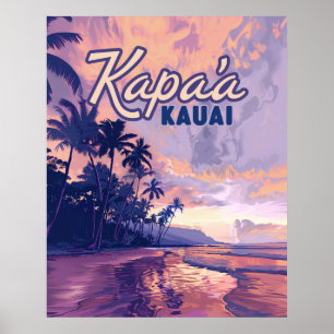 Kapaa Kauai Hawaii Beach Sunset Handflatan Träd Re Poster