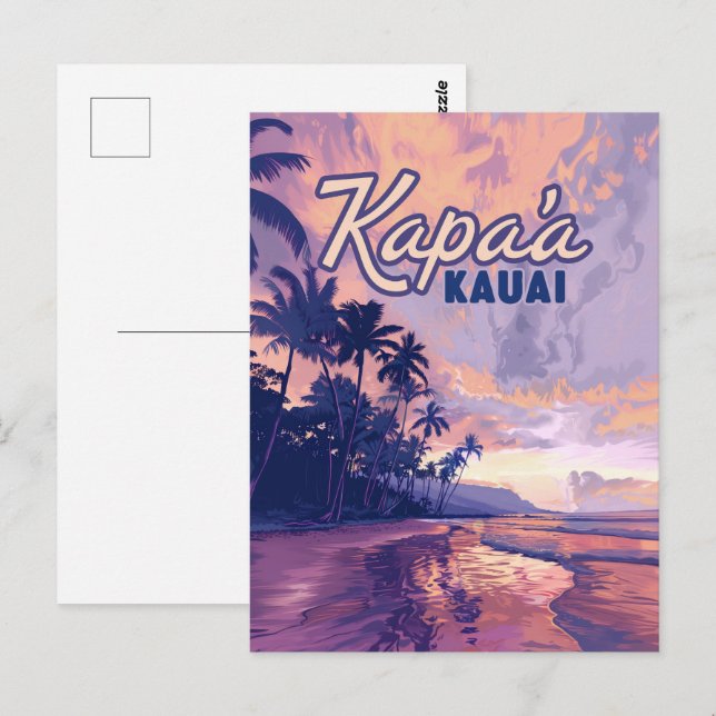 Kapaa Kauai Hawaii Beach Sunset Handflatan Träd Re Vykort (Fram/baksida)
