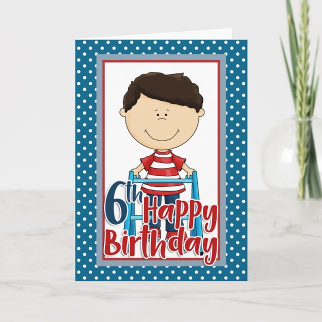 Kapabel pojke med Walker - födelsedag i Lycklig 6e Kort (Framsida)