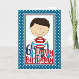Kapabel pojke med Walker - födelsedag i Lycklig 6e Kort