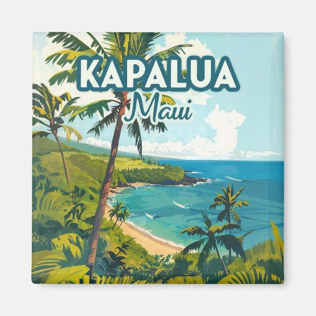 Kapalua Maui Hawaii Bay Beach Vacation Retro Magnet (Framsidan)