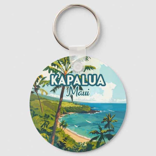 Kapalua Maui Hawaii Bay Beach Vacation Retro Nyckelring (Framsida)