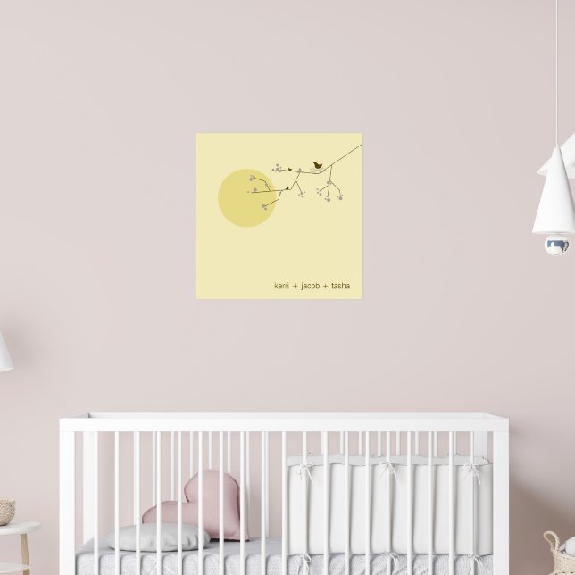 Kapande utskrift av fågelfamiljen Baby Nursery Art Poster (Barnkammare 2)