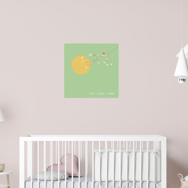 Kapande utskrift av fågelfamiljen Baby Nursery Art Poster (Barnkammare 2)