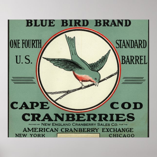 Kapcod Blue Bird Brand Cranberry-etikett Poster (Framsidan)