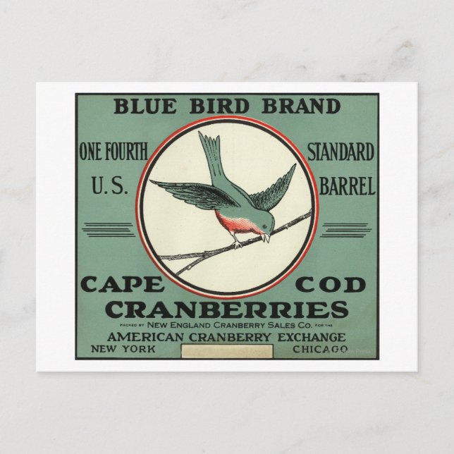 Kapcod Blue Bird Brand Cranberry-etikett Vykort (Framsida)