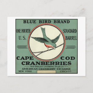 Kapcod Blue Bird Brand Cranberry-etikett Vykort