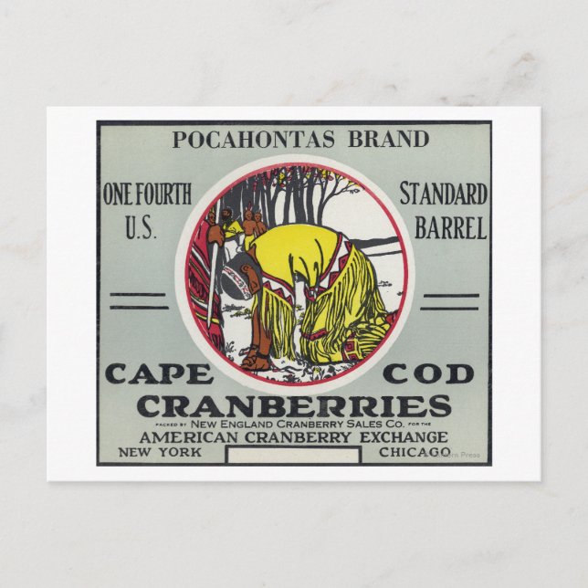 Kapcod Pocahontas Brand Cranberry Label Vykort (Framsida)
