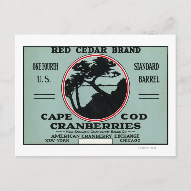 Kapcod Red Cedar Brand Cranberry Label Vykort (Framsida)