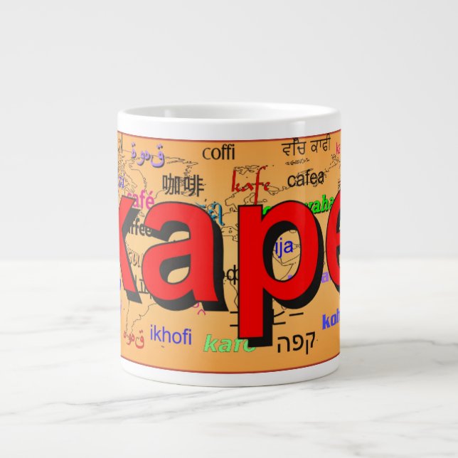 kape - kaffe i Tagalog, rött. Karta. Jumbo Mugg (Framsidan)