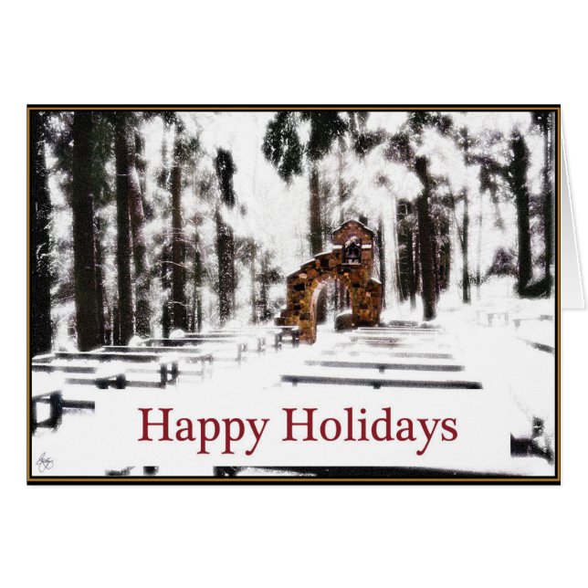 Kapel i Skogen i Glad helg med snöglöd Hälsningskort (Framsidan Horizontal)