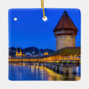Kapell överbryggar, Kapellbrucke, Lucerne, Julgransprydnad Keramik