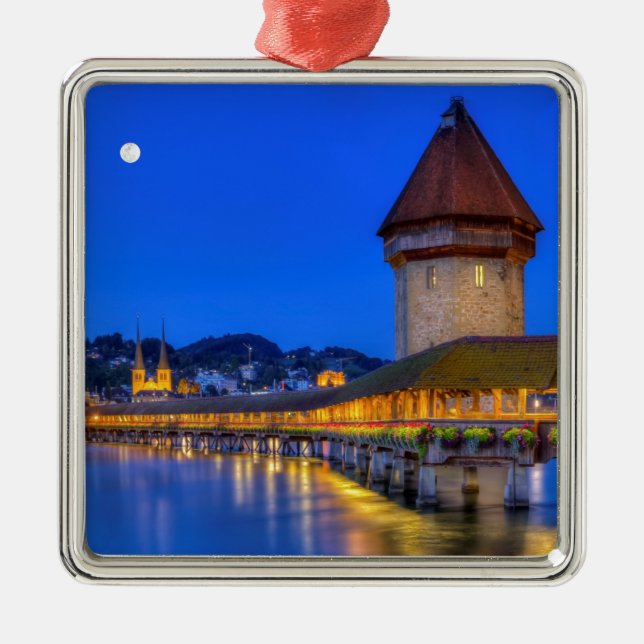 Kapell överbryggar, Kapellbrucke, Lucerne, Julgransprydnad Metall (Framsidan)