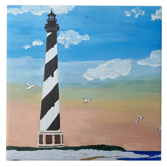 KapHatteras Lighthouse-målning Kakelplatta (Framsidan)