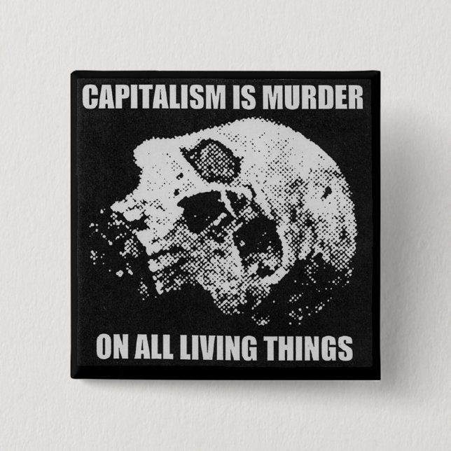 kapitalism är mord knäppas knapp (Framsida)