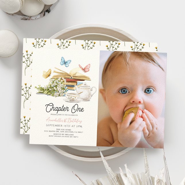 Kapitel 1 Tea Storybook 1:a födelsedagsfoto Inbjudningar (Skapare uppladdad)