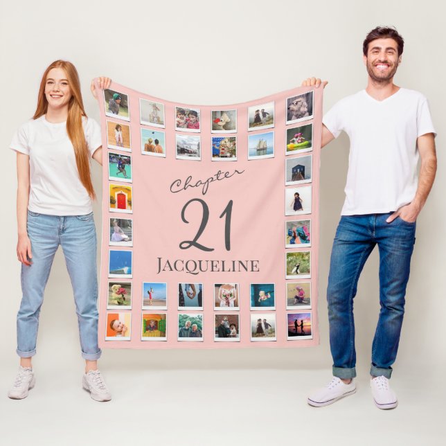 Kapitel 21 Rosa Grått 21:a födelsedagsfoto Fleecefilt (På plats)