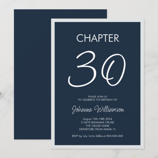 Kapitel 30 Blått 30års födelsedag Party Inbjudningar (Fram/baksida)