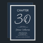 Kapitel 30 Blått 30års födelsedag Party Inbjudningar<br><div class="desc">Modern och minimal inbjudan till "kapitel 30" om ett 30års födelsedag-party. Anpassa den med uppgifter om hennes namn och party,  inklusive datum,  OSA och all annan information som behövs. Utformning med marin blå bakgrund.</div>