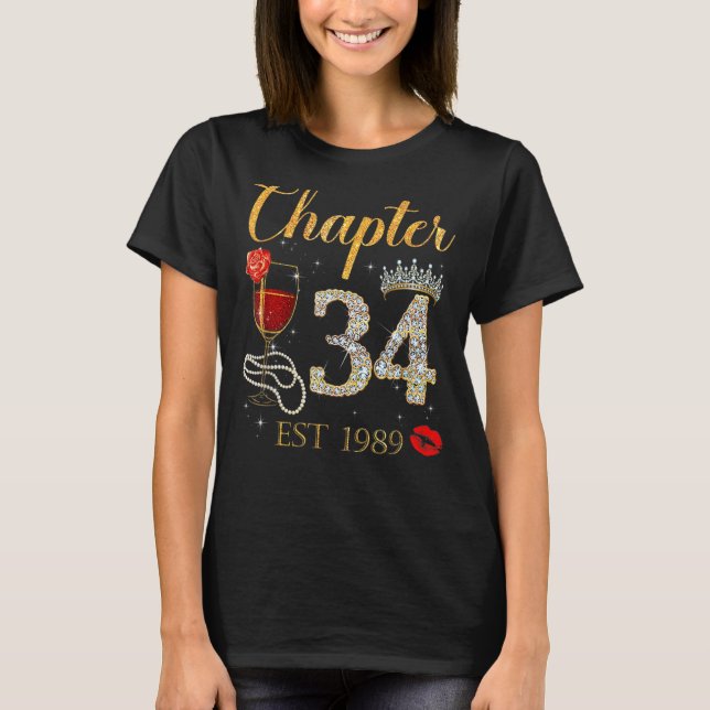 Kapitel 34 år EST 1989, 34:e födelsedagen Röd ros  T Shirt (Framsida)