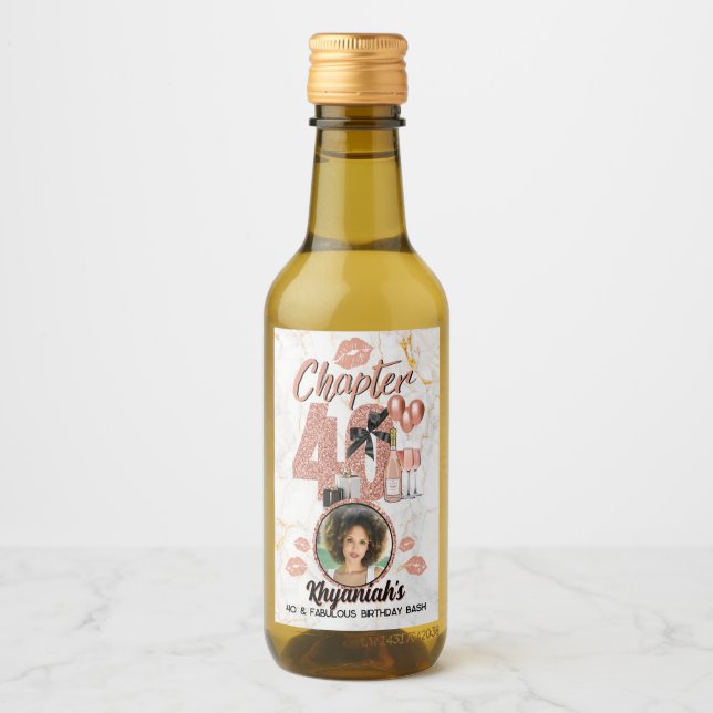 Kapitel 40 Ro Guld 40:e födelsedag Elegant Foto Vinetikett (Framsida)