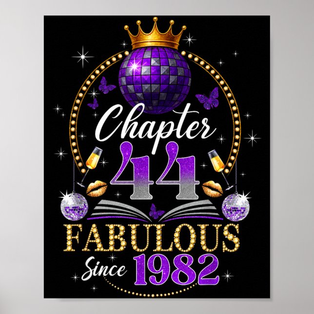 Kapitel 44 Sedan 1982 Lila Disco Boll 44-års födel Poster (Framsidan)