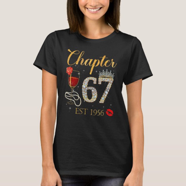 Kapitel 67 år EST 1956 67 födelsedagen Röd ros W T Shirt (Framsida)