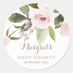 KAPITEL FÄRG TVÄTTAR ROSA BLOMMIGT BABY SHOWER RUNT KLISTERMÄRKE