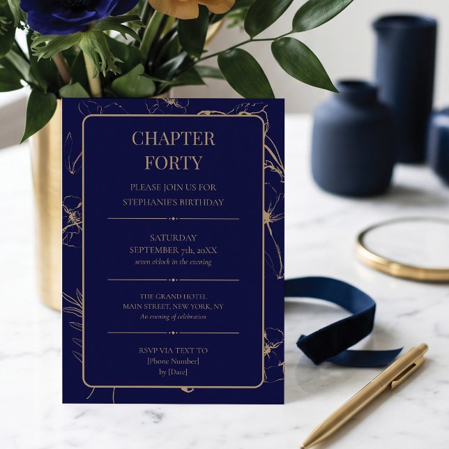 Kapitel Fyrtio Navy och Guld 40-årsdag Inbjudningar (Chapter 40 begins! ✨ Let's celebrate in style. 🥂)