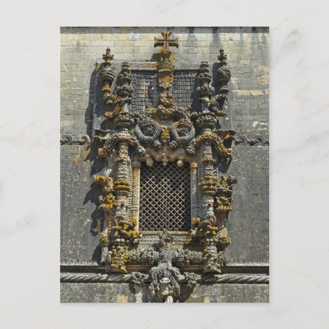 Kapitel House Window i Tomar. Portugal Vykort (Framsida)