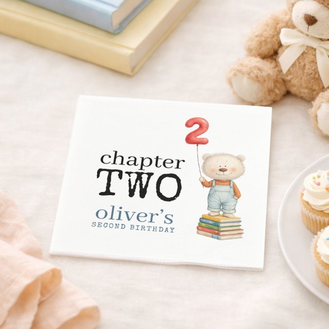 Kapitel Två Teddybjörn Böcker Pojke 2-årsdag Pappersservett (Skapare uppladdad)