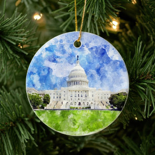 Kapitolium i Washington DC Akvarell Julgransprydnad Keramik