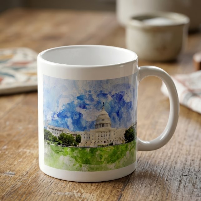 Kapitolium i Washington DC Akvarell Kaffemugg (United States Capitol in Washington DC Watercolor. Coffee Mug)