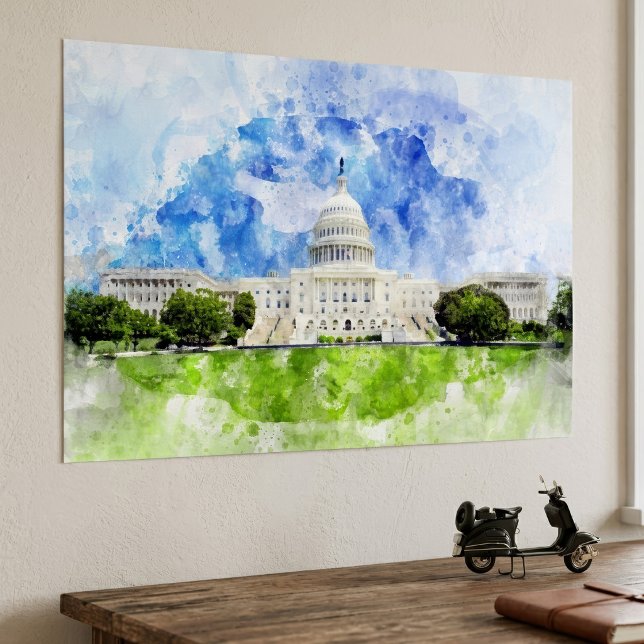 Kapitolium i Washington DC Akvarell Poster (United States Capitol in Washington DC Watercolor. Poster)