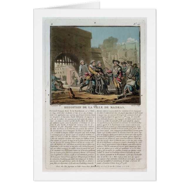 Kapitulation av staden av Madras, 1746 som by Hälsningskort (Framsidan)