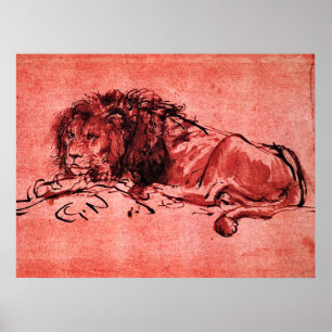 KAPLEJON LIGGANDE, av Rembrandt Röd Svart Poster