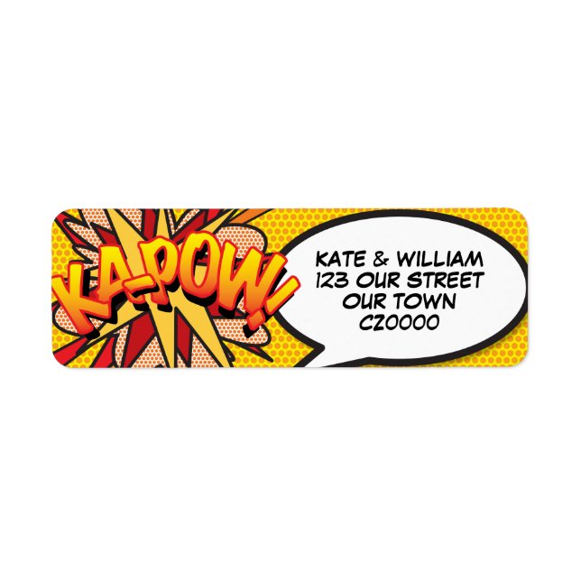 KAPOW Kul Retro Serietidning Pop Art Address Returadress Etikett (Framsidan)