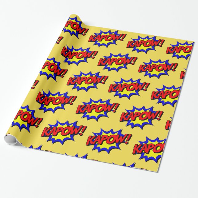 Kapow Pop Art Superhjälte Gift Wrap Presentpapper (Utrullad)