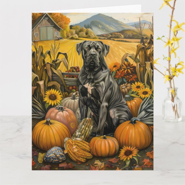 Käpp Corso Hund Autumn Harvest Thanksgiving Kort (Gul blomma)