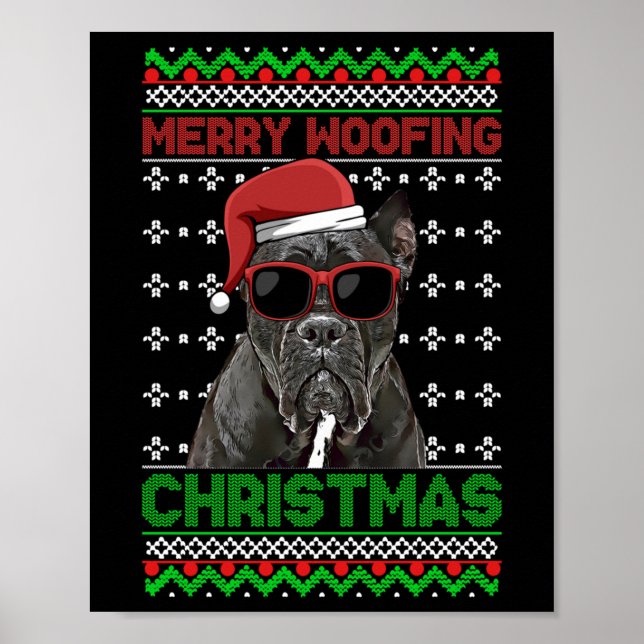 Käpp Corso Hund Funny Merry Woofing jul Poster (Framsidan)