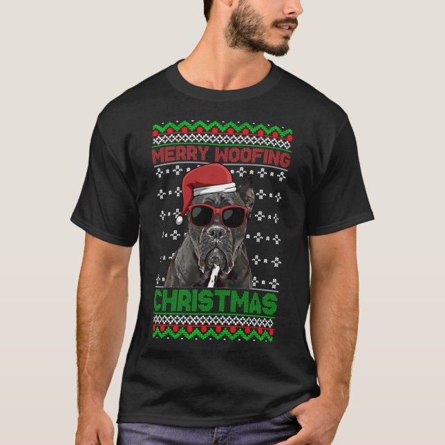 Käpp Corso Hund Funny Merry Woofing jul T Shirt (Framsida)