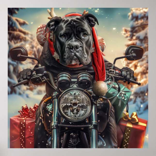 Käpp Corso Hund Riding Motorcle God jul Poster (Framsidan)