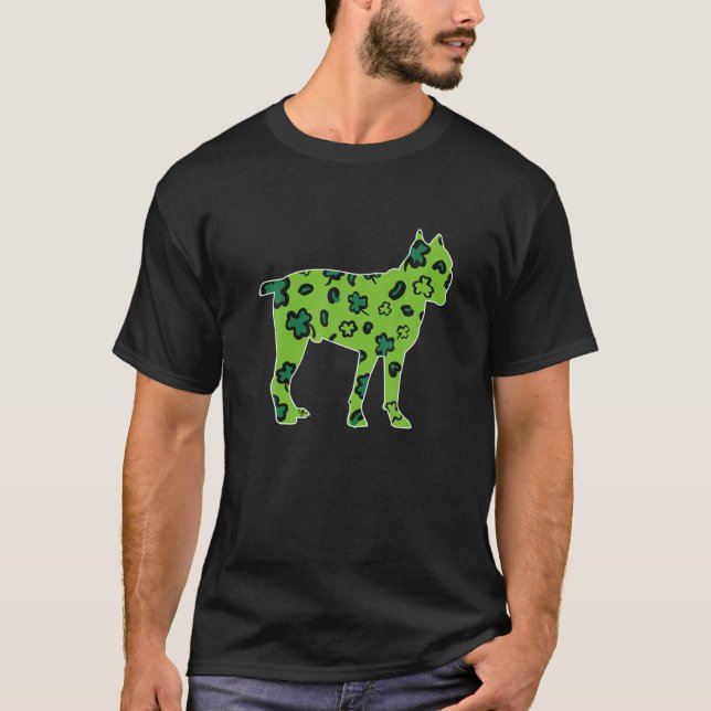 Käpp Corso Hund St. Patrick Day Grönt Leopard Sha T Shirt (Framsida)