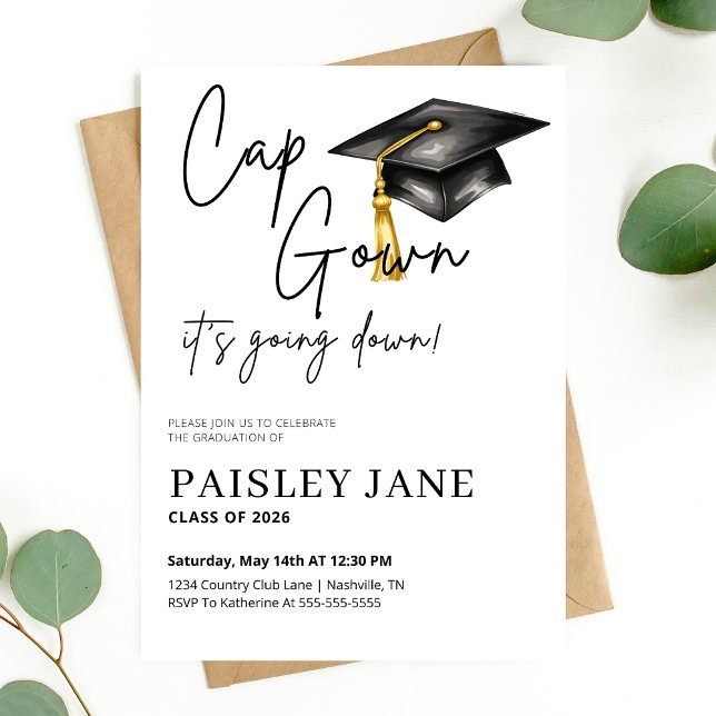 Kappa akademisk mössa Det ska bli kul Examenfest Inbjudningar (Cap Gown Its Going Down Graduation Party Invitation)