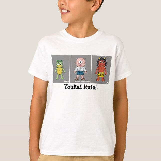 Kappa, Hitotsume-kozo och Oni Tecknad Yokai T Shirt (Framsida)