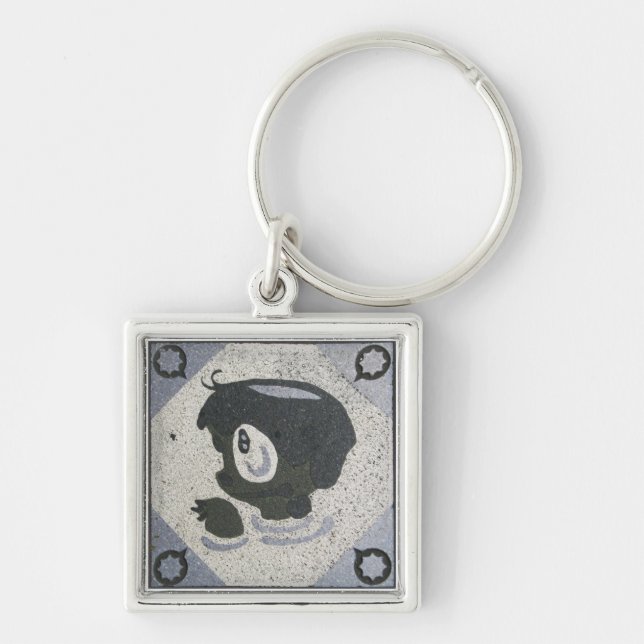 Kappabashi Fyrkantig Silverfärgad Nyckelring (Framsidan)