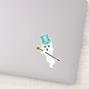 Käppen Cute Ghost Blue Ögon Top hat Holding Skull Klistermärken